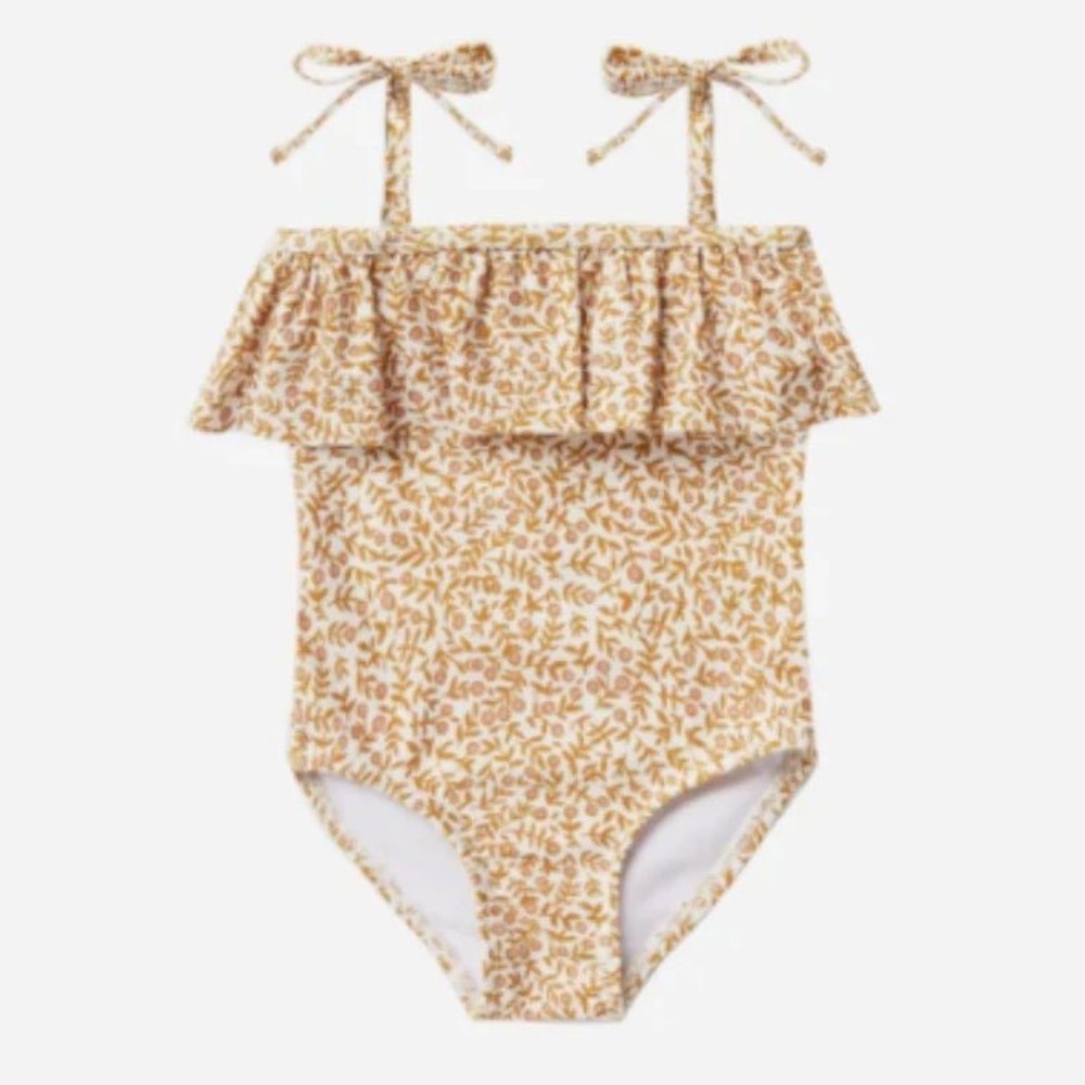 Rylee + Cru Girls Marigold Floral Boho Cottagecore One Piece Swimsuit Size 4-5Y